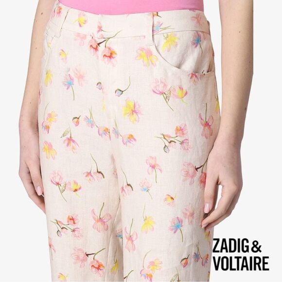Zadig & Voltaire **NWT** Pistol Courtney Floral Linen Pants in Vanille - Picture 8 of 15